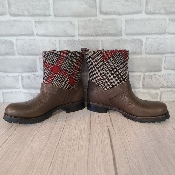Woolrich Baltimore Boots Leather Wool Plaid NWOT WW3552 Womens 8 Academia Preppy - Picture 3 of 9